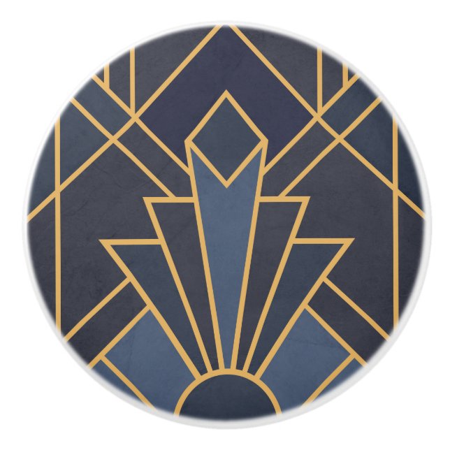 Art Deco-inspiration i blått och guld Knopp (Framsidan)