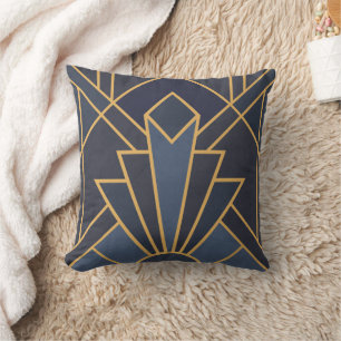 Art Deco-inspiration i blått och guld Kudde