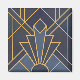 Art Deco-inspiration i blått och guld Magnet