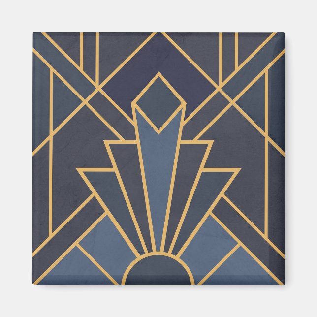 Art Deco-inspiration i blått och guld Magnet (Framsidan)