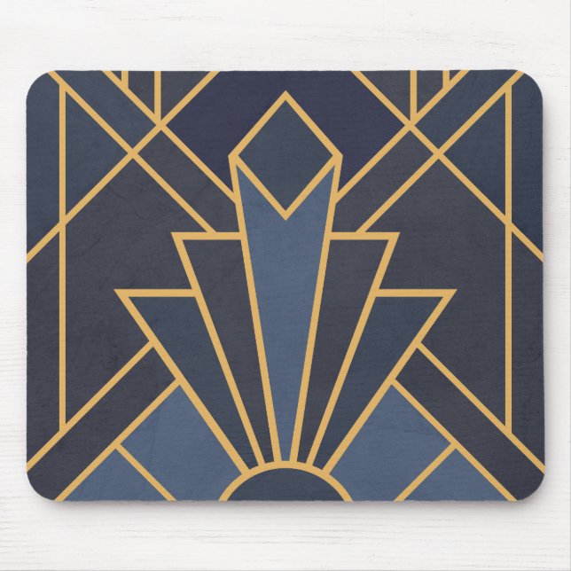 Art Deco-inspiration i blått och guld Musmatta (Framsidan)
