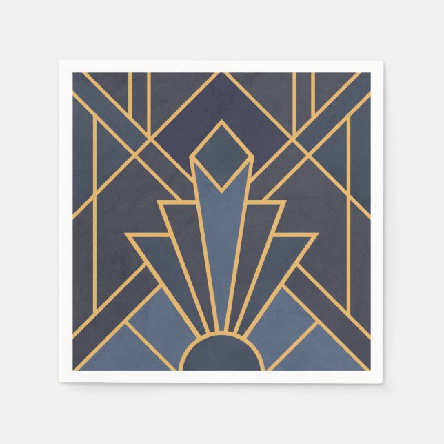 Art Deco-inspiration i blått och guld Pappersservett (Framsidan)