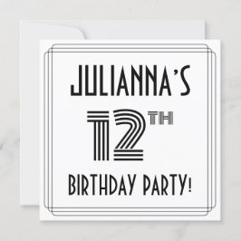 Art Deco Inspired 12:e Födelsedagsfest, eget namn Inbjudningar