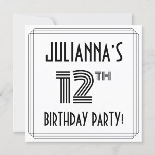 Art Deco Inspired 12:e Födelsedagsfest, eget namn Inbjudningar