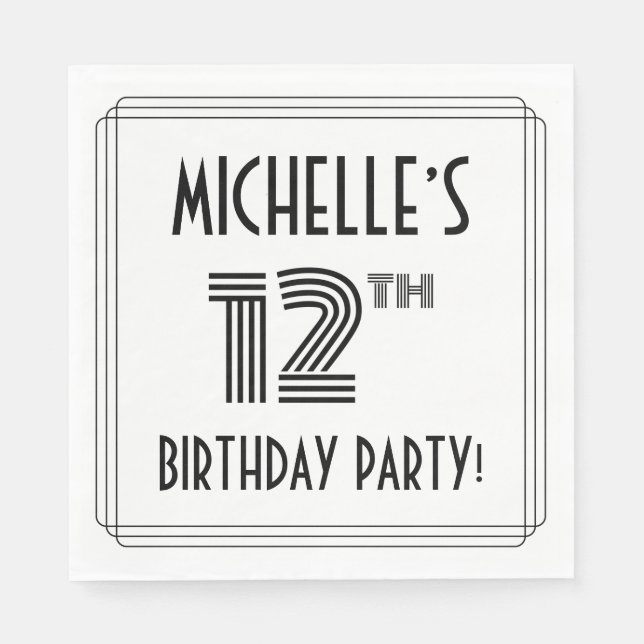 Art Deco Inspired 12:e Födelsedagsfest, eget namn Pappersservett (Framsidan)