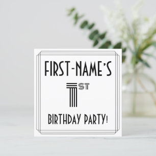 Art Deco Inspired 1:a födelsedag Party, eget namn Inbjudningar