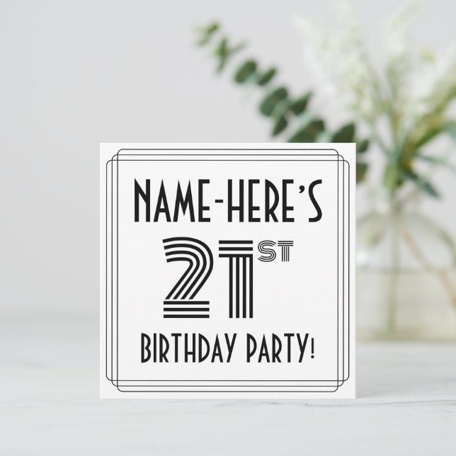 Art Deco Inspired 21st Birthday Party, Custom Name Inbjudningar (Stående Fram)