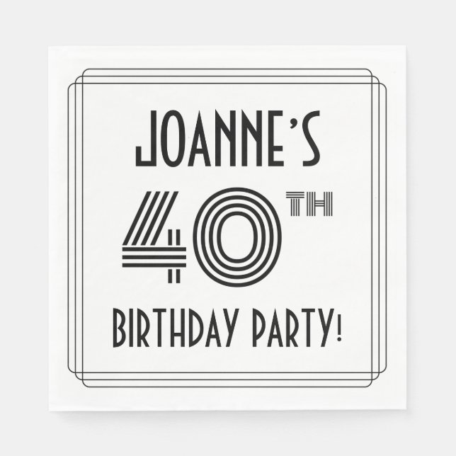 Art Deco Inspired 40:e födelsedagen Party, eget na Pappersservett (Framsidan)