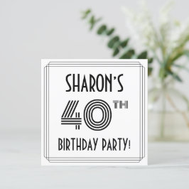 Art Deco Inspired 40th Birthday Party, Custom Name Inbjudningar