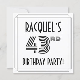 Art Deco Inspired 43rd Birthday Party, Custom Name Inbjudningar