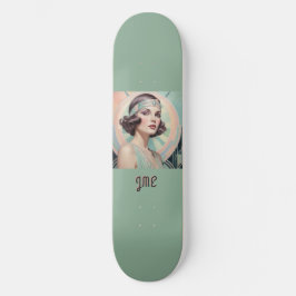 Art Deco Inspired Dam Retro Elegant Monogram Mini Skateboard Bräda 18,5 Cm