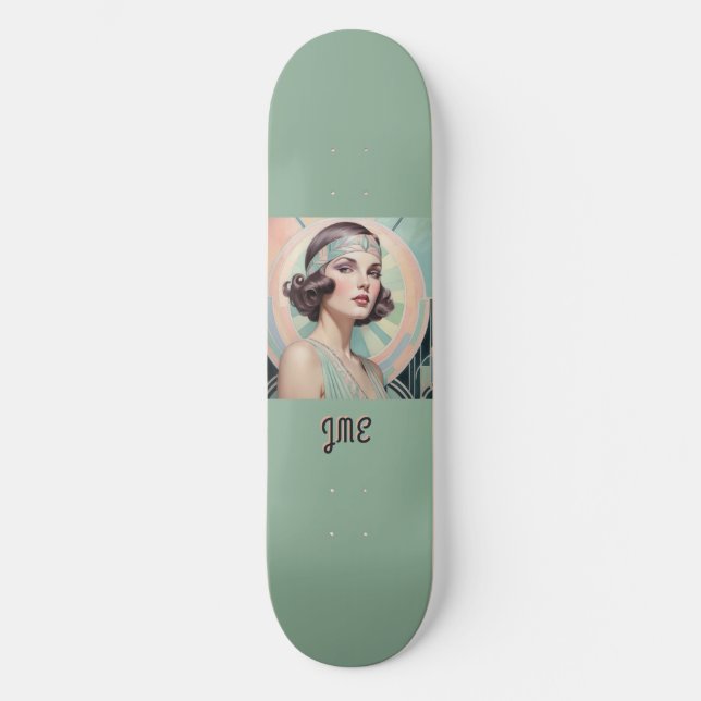 Art Deco Inspired Dam Retro Elegant Monogram Mini Skateboard Bräda 18,5 Cm (Framsida)