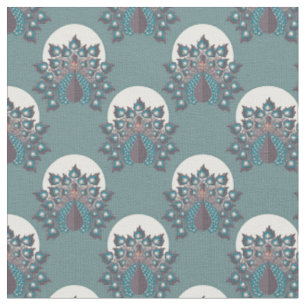 Art Deco Inspired Peacock Mönster - Blue Backgrou Tyg
