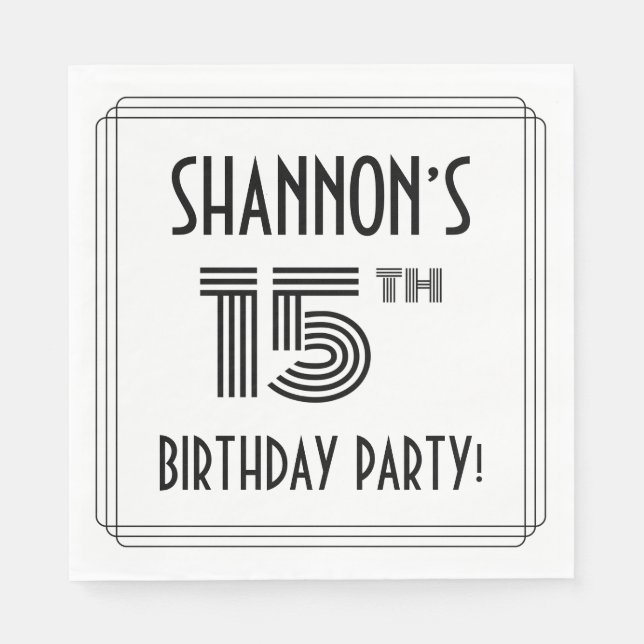 Art Deco-inspirerad 15:e Födelsedagsfesten, anpass Pappersservett (Framsidan)