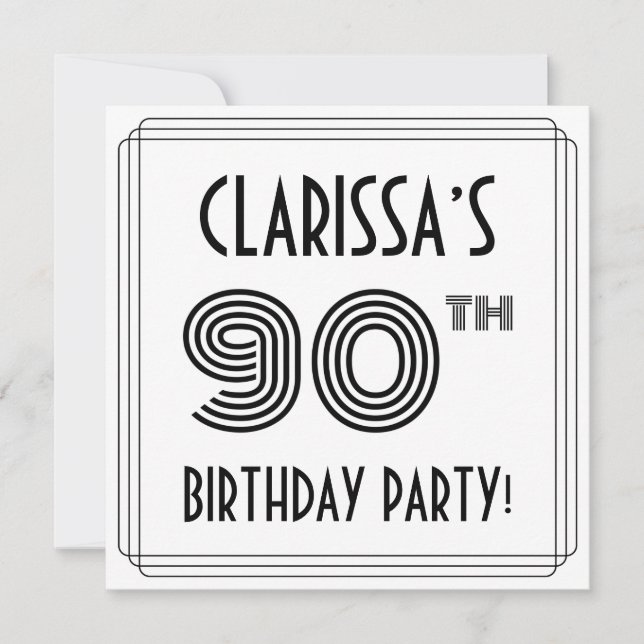 Art Deco-inspirerad 90:e Födelsedagsfest, anpassat Inbjudningar (Framsida)