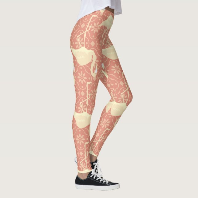 Art deco-inspirerad flamingo melon-färgad leggings (Höger)