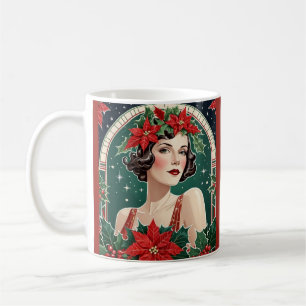 Art Deco Inspirerad Porträtt Dam Elegant Jul Kaffemugg