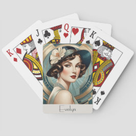 Art Deco Inspirerad Retro Damporträtt Personlig Casinokort