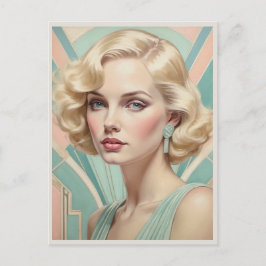 Art Deco Inspirerad Retro Kvinna Elegant Dam Bild Vykort
