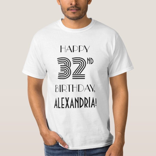 Art Deco-inspirerad Se 32:a Födelsedagsfesten Shir T Shirt (Framsida)