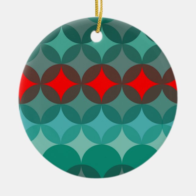 Art deco-inspirerad teal och röd abstrakt julgransprydnad keramik (Framsidan)
