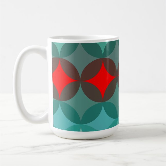 Art deco-inspirerad teal och röd abstrakt kaffemugg (Vänster)