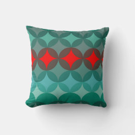 Art deco-inspirerad teal och röd abstrakt kudde