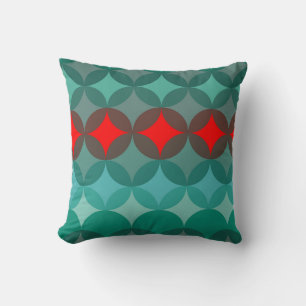 Art deco-inspirerad teal och röd abstrakt kudde