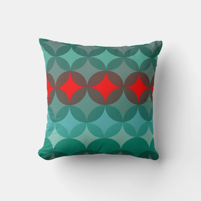 Art deco-inspirerad teal och röd abstrakt kudde (Framsida)