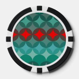 Art deco-inspirerad teal och röd abstrakt poker marker