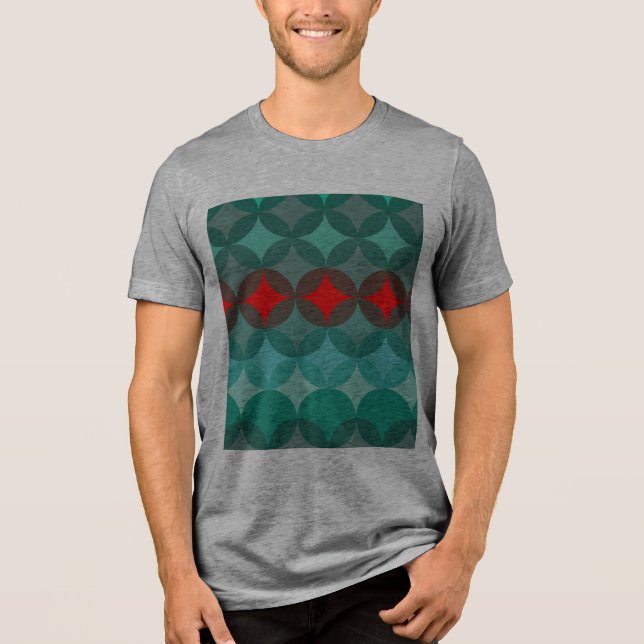 Art deco-inspirerad teal och röd abstrakt t shirt (Framsida)