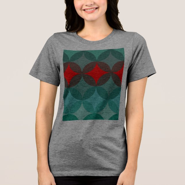 Art deco-inspirerad teal och röd abstrakt t shirt (Framsida)