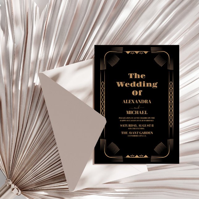 Art Deco Ironwork Faux Guld Bröllop Inbjudningar (Skapare uppladdad)