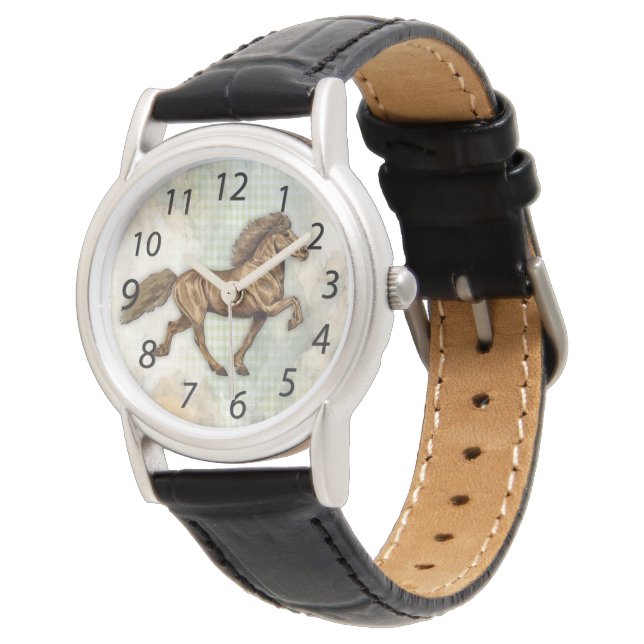 Art Deco Islänsk Häst i Tolt Armbandsur (Vinklad)