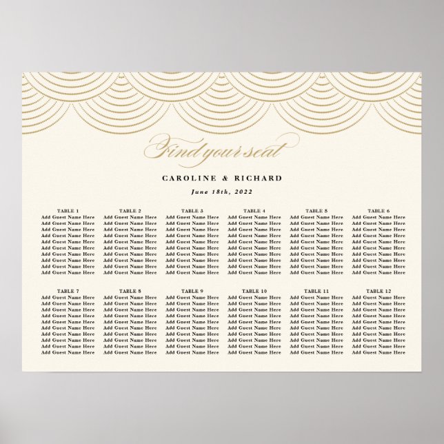 Art Deco Ivory Gold Wedding Seating Chart Poster (Framsidan)