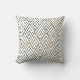 Art Deco Ivory Grått Silver White Geometry Marble Kudde