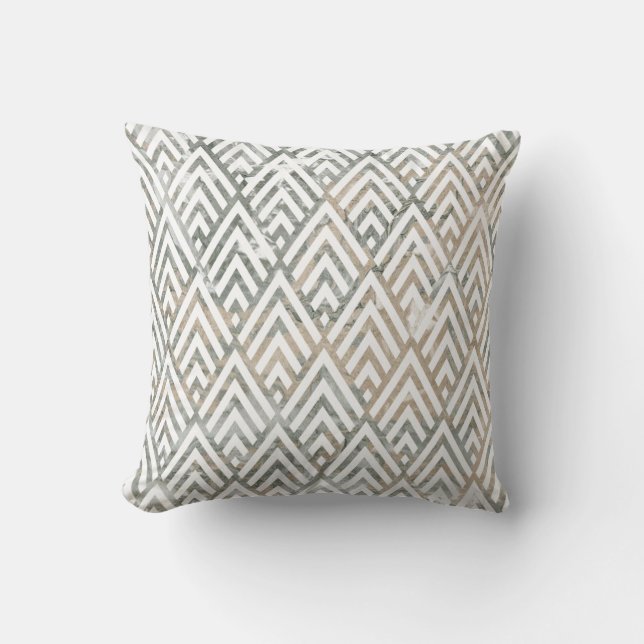 Art Deco Ivory Grått Silver White Geometry Marble Kudde (Framsida)