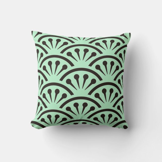Art Deco Japan (Mint Grönt + Black) Kudde (Framsida)