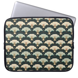 Art Deco Japanska Guld Teal Fläkt Laptop sleeve