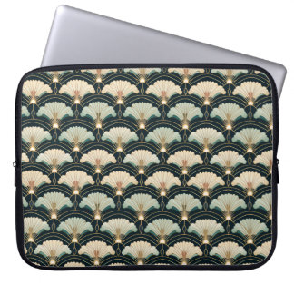 Art Deco Japanska Guld Teal Fläkt Laptop sleeve