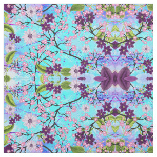 Art Deco Japanska Träd i Fantasy Aqua Background Tyg