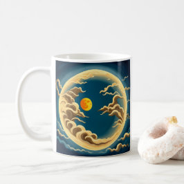 "Art Deco Japanskt-Inspired måne och moln Kaffemugg