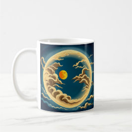 "Art Deco Japanskt-Inspired måne och moln Kaffemugg