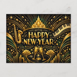 Art Deco Jazz Guld Gott Nytt År Helg Vykort