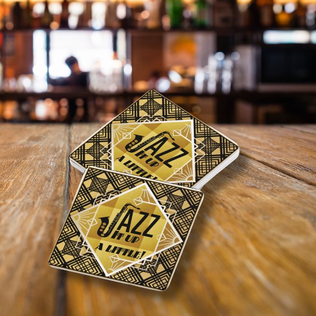 Art Deco Jazz IT Up Horn Nyårsafton Party Underlägg Papper (Art Deco Jazz It Up Horn New Year's Eve Party Paper Coaster)