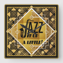 Art Deco JAZZ Saxophone Black Guld 1920s Music Fyrkantig Klocka