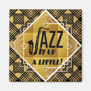 Art deco jazz saxophone Black guld musik Magnet