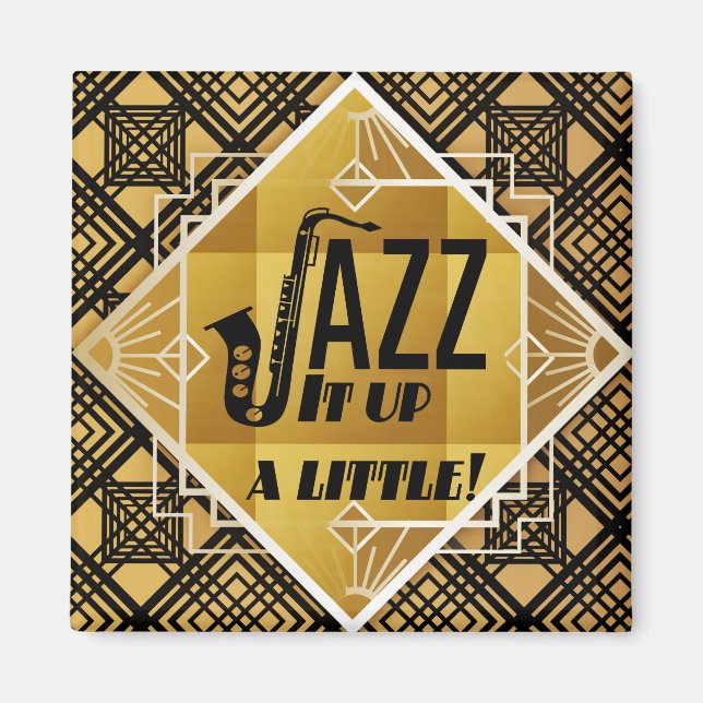 Art deco jazz saxophone Black guld musik Magnet (Framsidan)