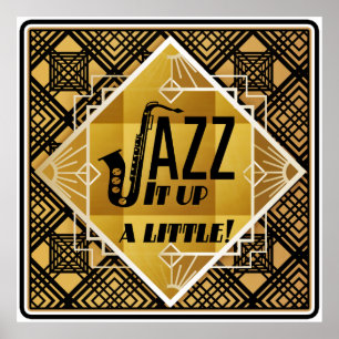 Art deco jazz saxophone Black guld musik Poster