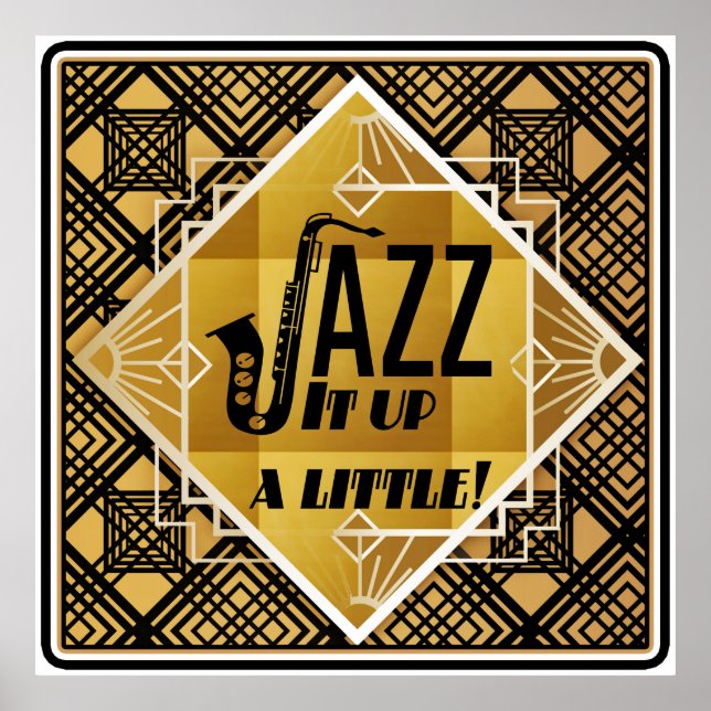 Art deco jazz saxophone Black guld musik Poster (Framsidan)